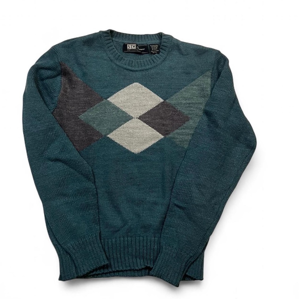 Men's Teal Argyle Crewneck Sweater
